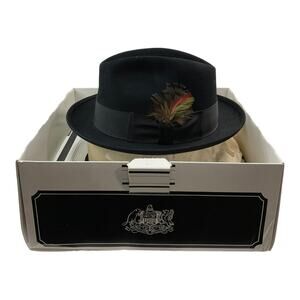 Stetson Men's Vintage Wool Felt Homburg Fedora Hat with Multicolor Feather Black